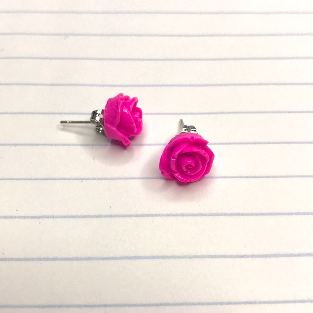 Magenta pink rose earrings